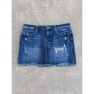 Lauren Conrad‎ Denim Mini Skirt Distressed Frayed Hem Studded Pockets Size 4